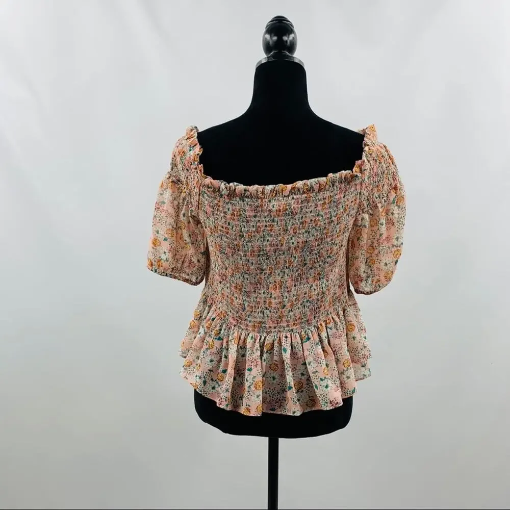 Socialite Ruched Peplum Waist Floral Off Shoulder - Picture 9 of 12